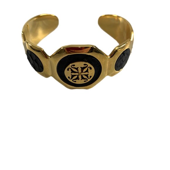 Rustic Cuff Gold Tone Black Snakeskin Leather Python Open Cuff Bracelet - Picture 9 of 9